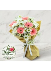 Pembe Gerbera ve Beyaz Papatya Kraft Buket